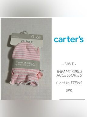 🆕CARTER’S - 0/6M - NWT - 3PK - INFANT GIRLS MITTENS
